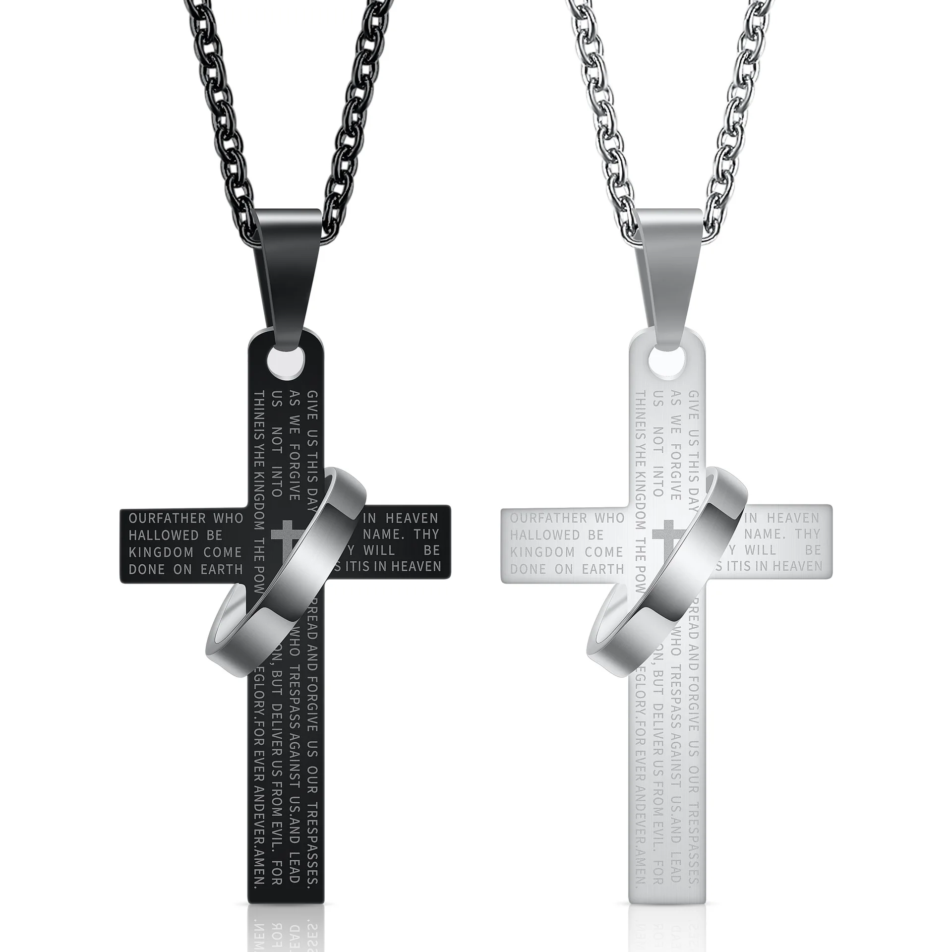 

Simple Stainless Steel Scripture Cross Circle Necklace for Women Men Pendant Silver Color Chain Religion Friendship Jewelry Gift