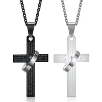 simple stainless steel scripture cross circle necklace for women men pendant silver color chain religion friendship jewelry gift