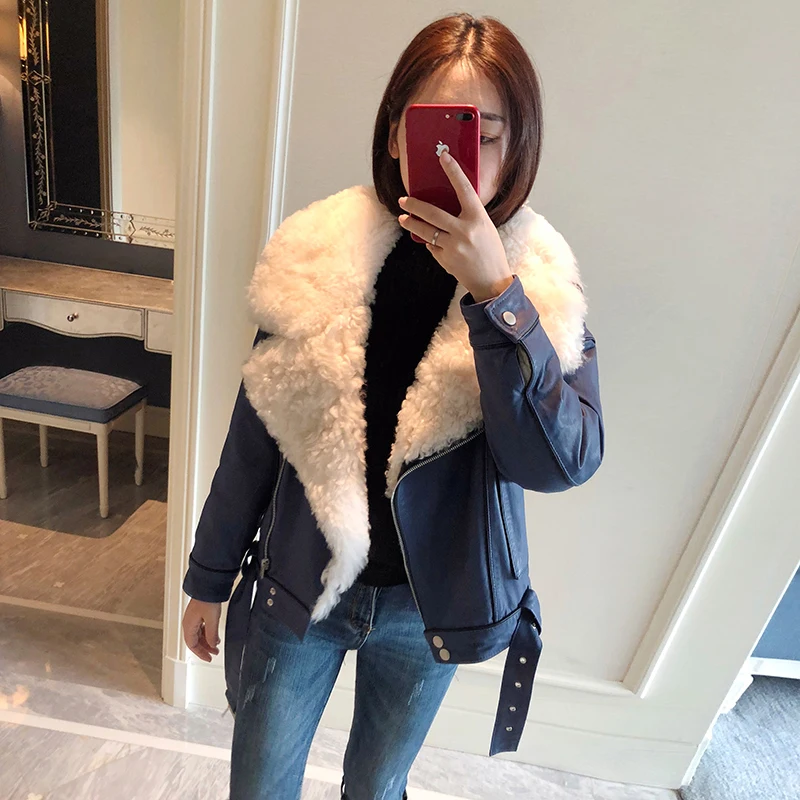 Женская шерстяная куртка на утином пуху Корейская зимняя с натуральным мехом