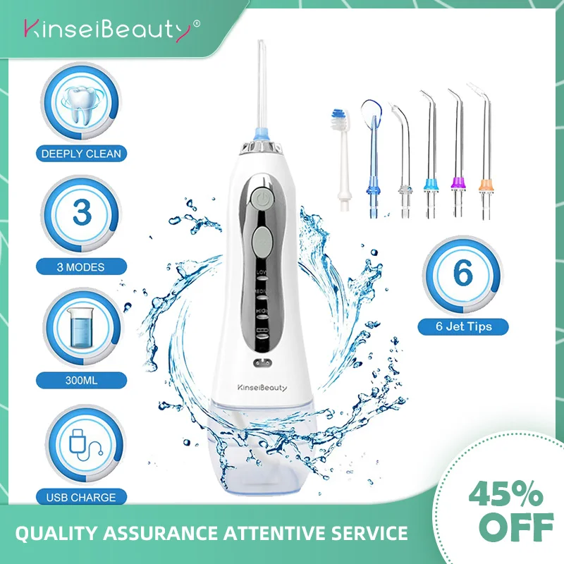 

Water Flosser Oral Irrigator Dental Portable USB Rechargeable Water Jet Flosser IPX7 Irrigator 3 Cleaning Modes +6 Jet Tips