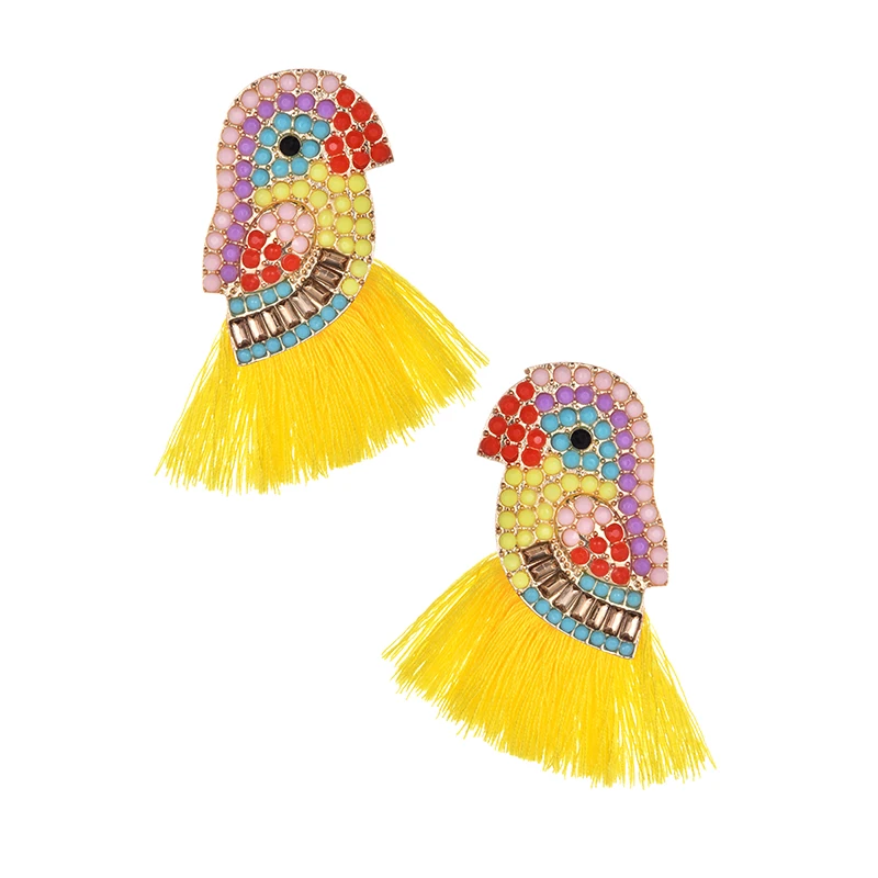 

Bohemian Handmade Crystal BirdsTassel Stud Earrings Women Wedding Girls Party Gift Animal Statement Earring Vintage Jewelry
