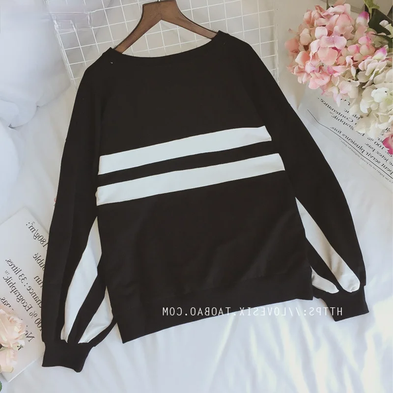 

Hoodies Women Simple Trendy Loose Striped O-Neck Casual Sweatshirt Long Sleeve Korean Womens Pullovers Soft Thin All-match Cute