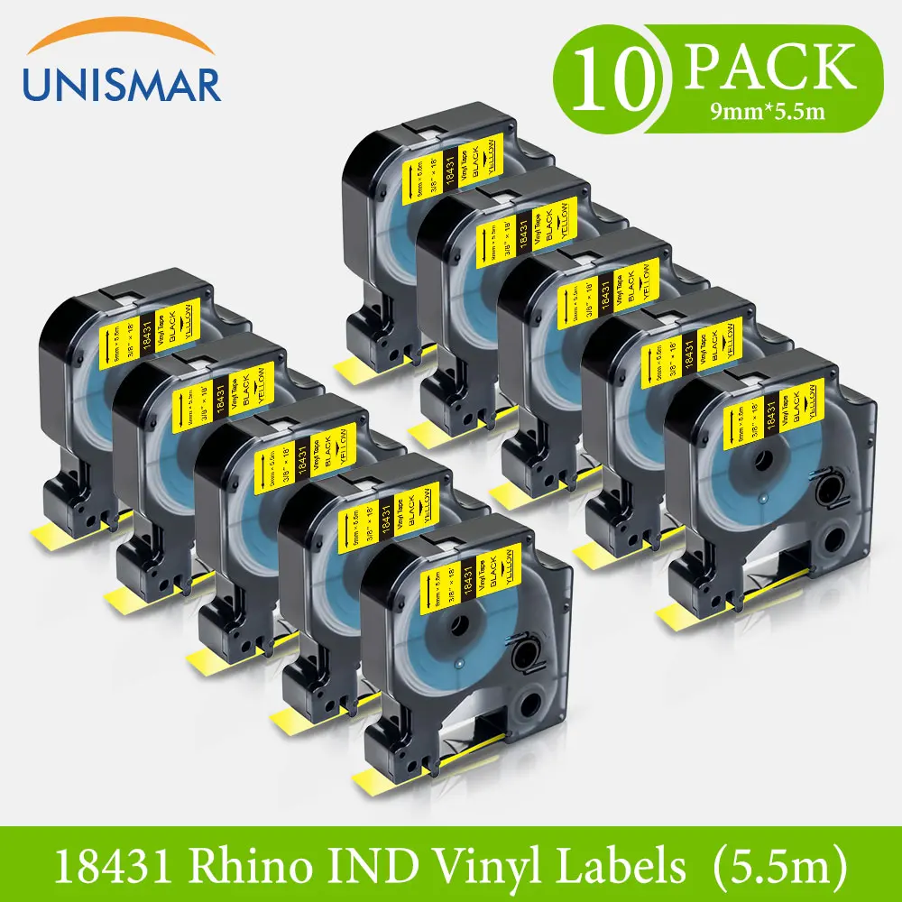 Unismar 10PK 18431 этикетка для DYMO Rhino IND виниловые этикетки лента 1000 3000 4200 5200 5000 6000 принтер