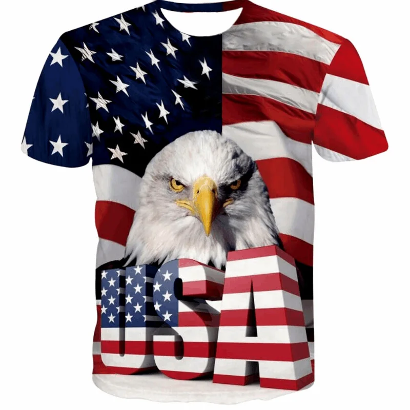 

New American Eagle Print 3D T-shirt Men's American Flag Short Sleeve Hip Hop Funny Flying Eagle Animal T-shirt Boy T-shirt Men's