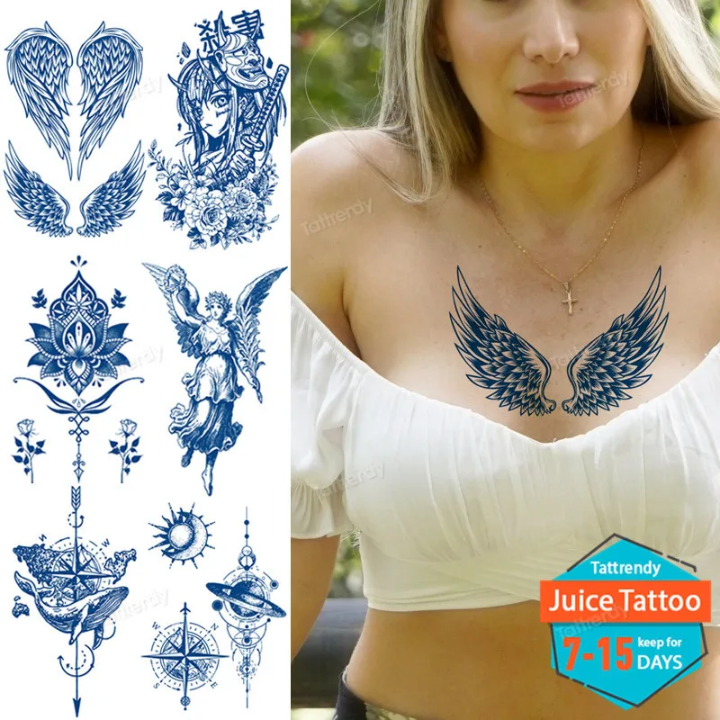 

juice long lasting tatto sticker wings angel moon sun compass dragon fake tattoo waterproof transfer tatouage temporaire femme