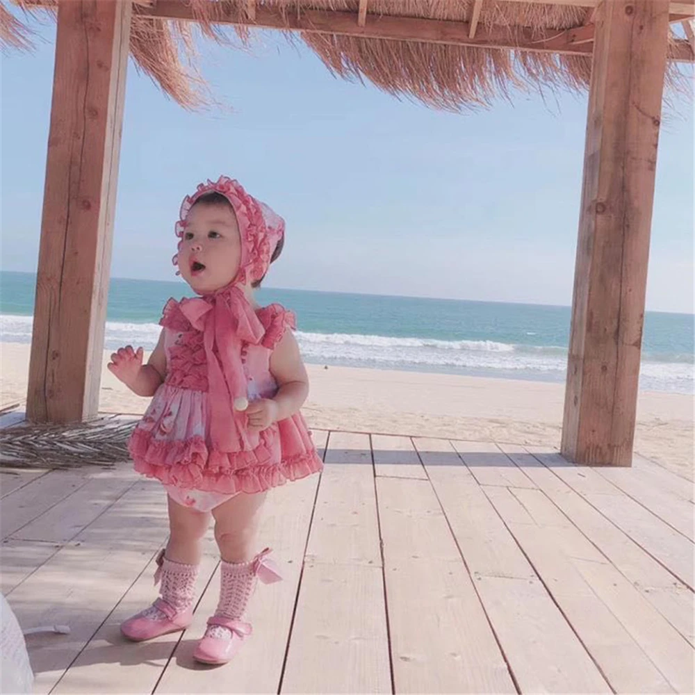 Платье на день рождения для девочек, розовое, винтажное испанское, пушистое с оборками, для торта, с юбкой для новорожденных, на 1-6 лет, на Рождество.