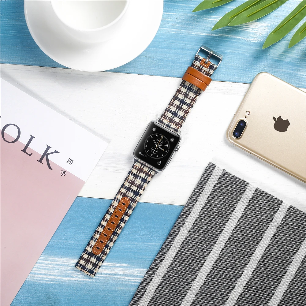 Холщовый ремешок для часов для Apple Watch 38 мм 42 мм 40 мм 44 мм нейлоновый кожаный ремешок для часов браслет для iWatch Series 5/4/3/2/1