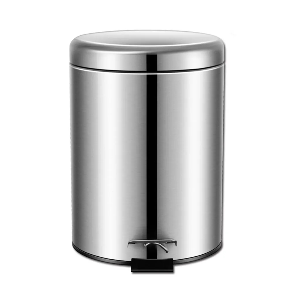 

5L Round Stainless Steel Step Trash Can Wastebasket Waste Container Bin Bucket For Bedroom Kitchen Dining Room