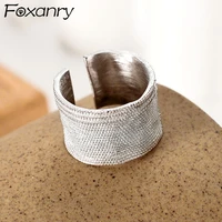 foxanry ins fashion 925 stamp wide rings for women vintage popular design irregular texture charm party jewelry gifts