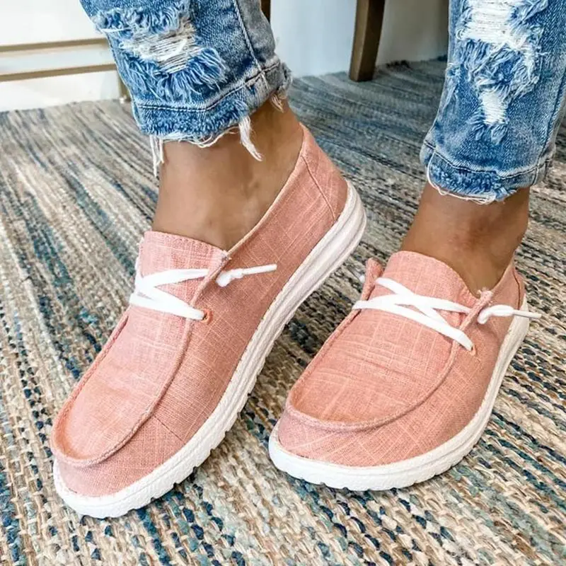 Туфли женские холщовые на плоской подошве повседневные лоферы без застежки