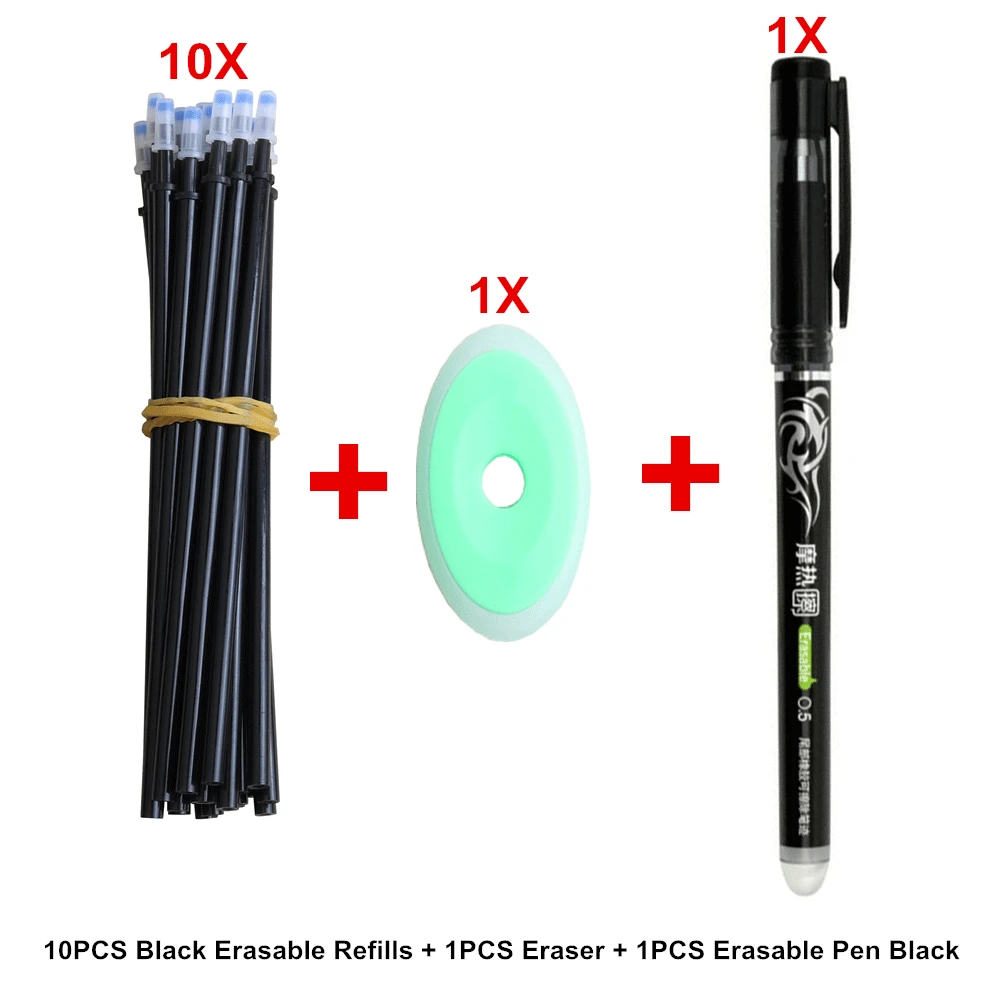 12Pcs Black Set 3/12/20/набор стираемых ручек, набор гелевых чернил 0,5 мм, Волшебная гелевая ручка, канцелярские принадлежности для офиса, школьные принадлежности, подарки, синие, черные, красные чернила, стираемая ручка - Цвет: 12Pcs Black Set