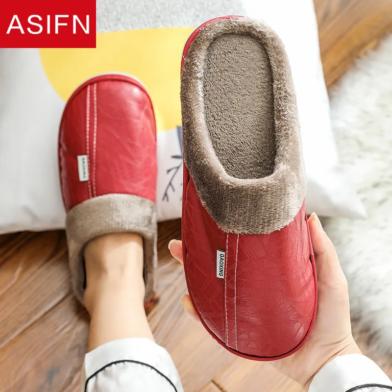 Тапки ASIFN из искусственной кожи для мужчин и женщин домашние Нескользящие
