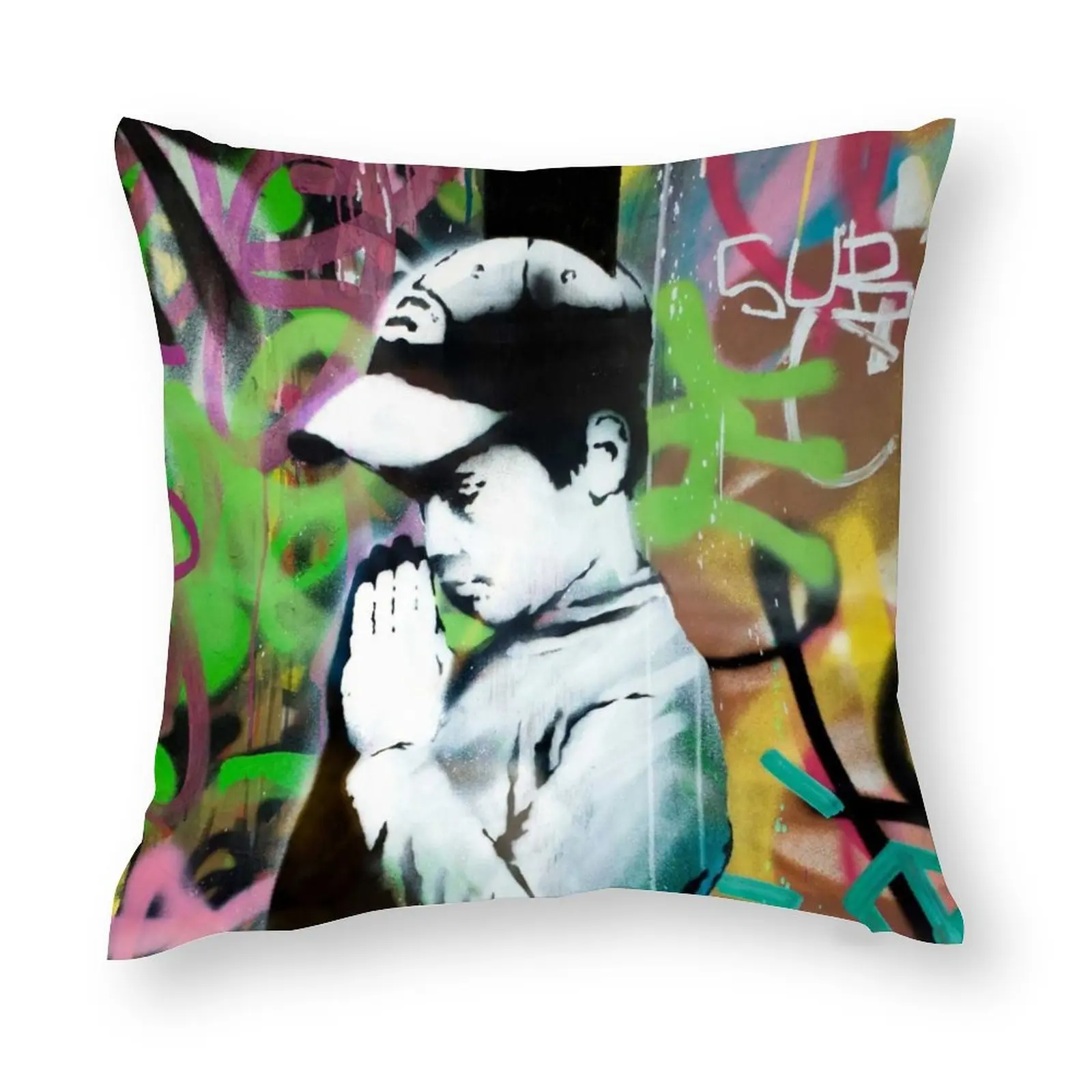 

Banksy молитвенная Подушка Чехол Декор уличный граффити поп искусственное сиденье Прямая поставка полиэстеровый двусторонний домашний декор