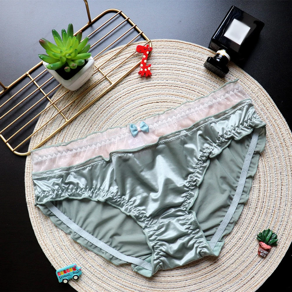 

Japanese Sweet Cute Bowknot Girly Underwear Sexy Lace Edge Panties Women Ladies Low Waist Breathable Briefs