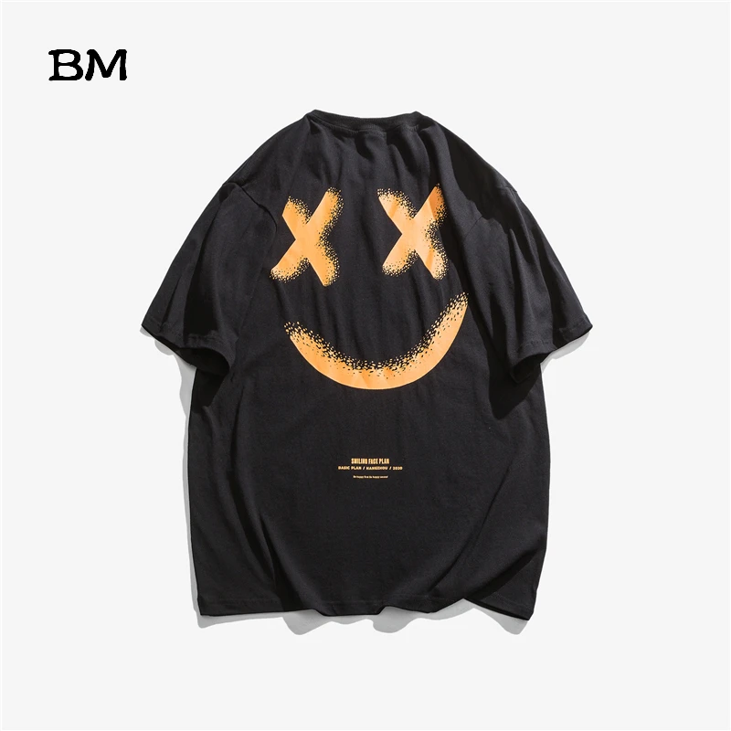 Футболка в стиле хип-хоп со смайликом Модная футболка с коротким рукавом