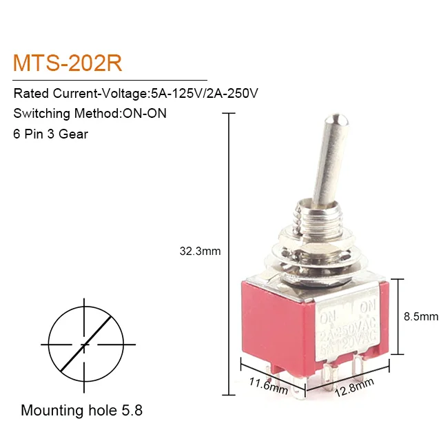 

Миниатюрный тумблер MTS-102/103/202/203/302/304/402/403 6 мм 5 шт