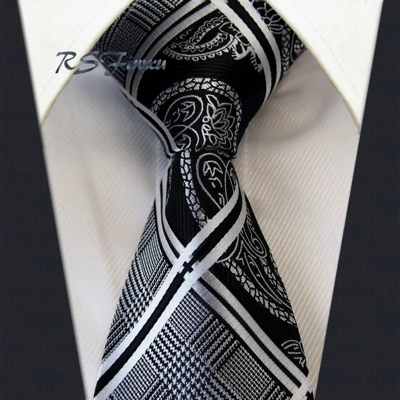 

Серебристо-белый черный галстук в клетку в полоску мужской костюм деловая Мужская рубашка Универсальный галстук для костюма