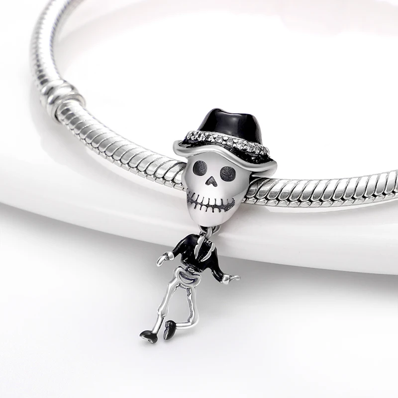 

plata charms of ley 925 Silver Skeleton Humanoid Shape Charms Fit Original Pandora Bracelet Necklace Women Fashion Fine jewelry