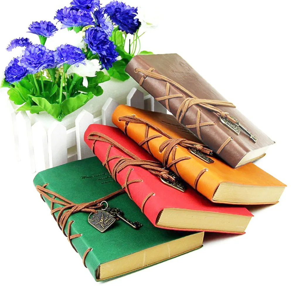 

Classic Retro Vintage Style PU Cover String Key Bound Blank Notebook Notepad Travel Journal Diary Sketchbook Red Coffee