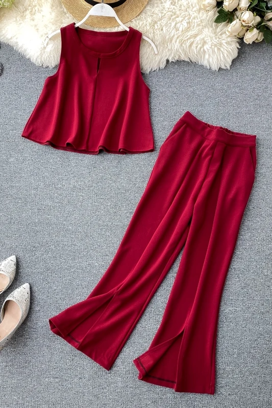 

Women Elegant Two Piece Sets 2020 New Summer Sleevelees Blouse Tops + Slim Pants Suit Woman Outfit Ladies Two Pants Set Clothes