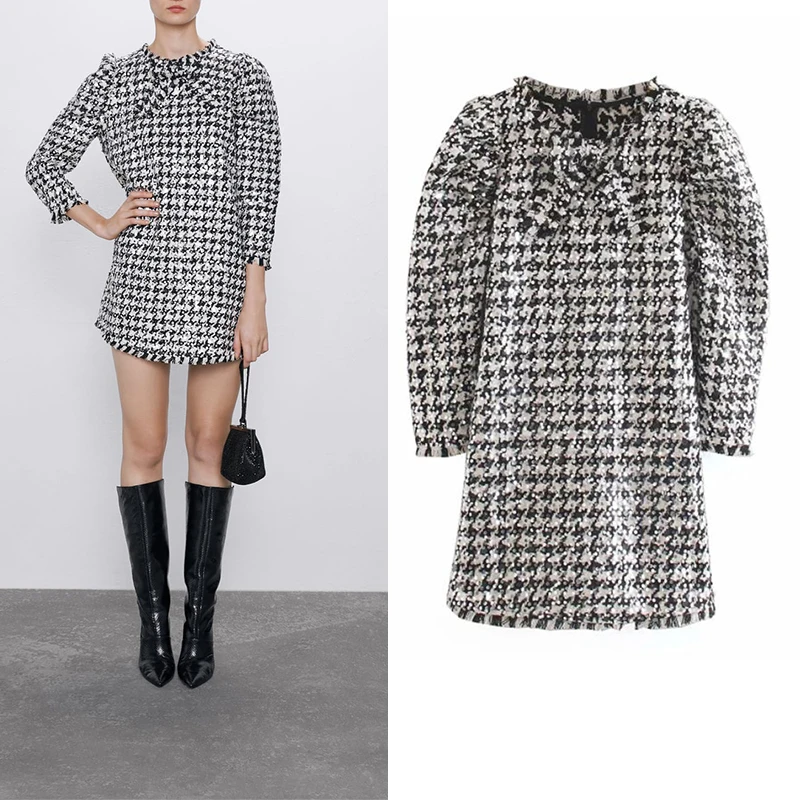 Za 2019 женское платье с блестками длинным рукавом повседневное высокая талия vestidos