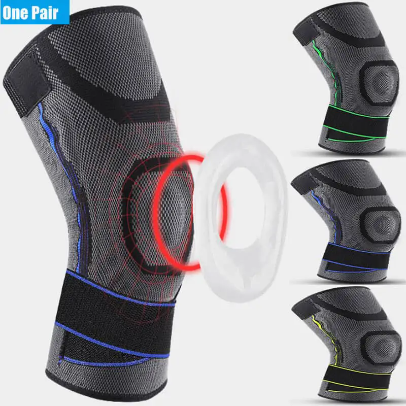 

2PCS Sports Kneepad Men Pressurized Elastic Knee Pads Nylon Support Fitness Gear Basketball Volleyball Brace Running Protectors