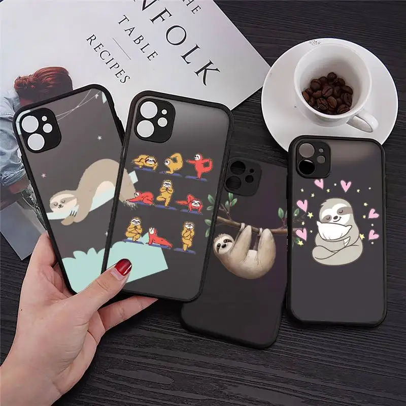 

Cute animal yoga sloth Phone Case Transparent Matte for iPhone 7 8 11 12 s mini pro X XS XR MAX Plus Clear mobile bag Luxury