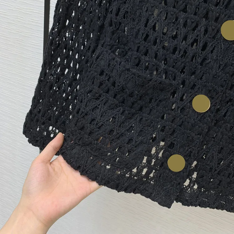 

Luxury Black Hollow Coat 2021 Early Spring Women New Elegant Intellectual All-match Woven V-neck Knitted Cardigan Thin Coat Tops