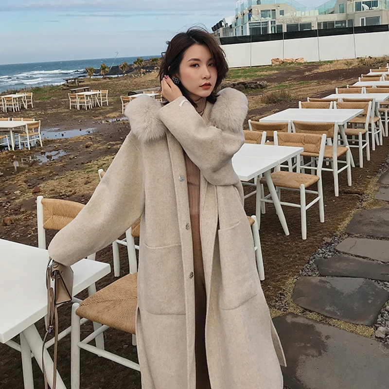 Женское кашемировое пальто с капюшоном Повседневный Кардиган воротником и