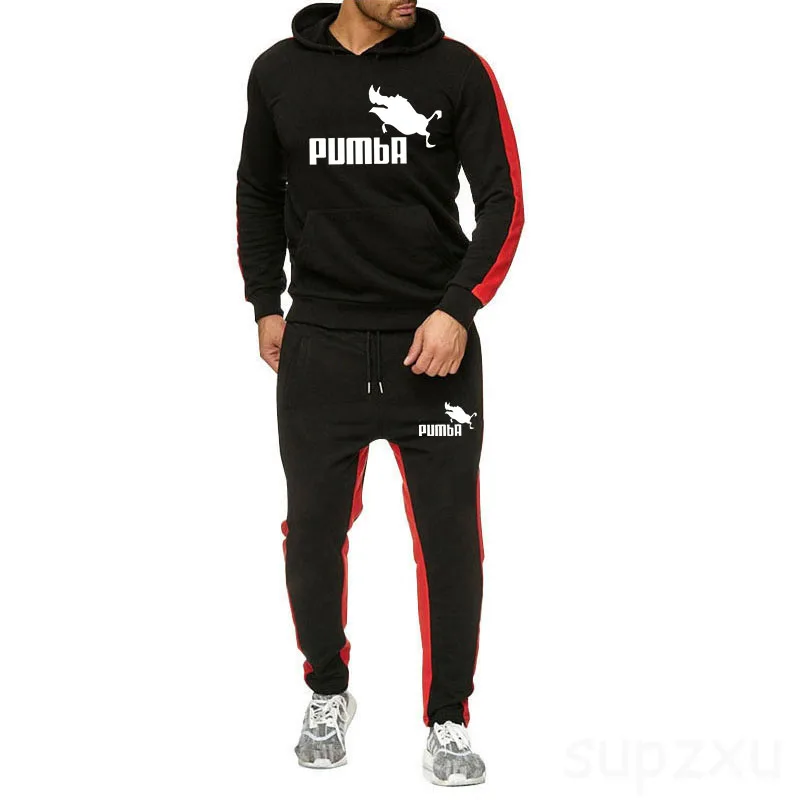 

2 Pieces Sets Tracksuit Men New Brand Autumn Winter Hooded Sweatshirt +Drawstring Pants Male Stripe Patchwork Hoodies supzxu