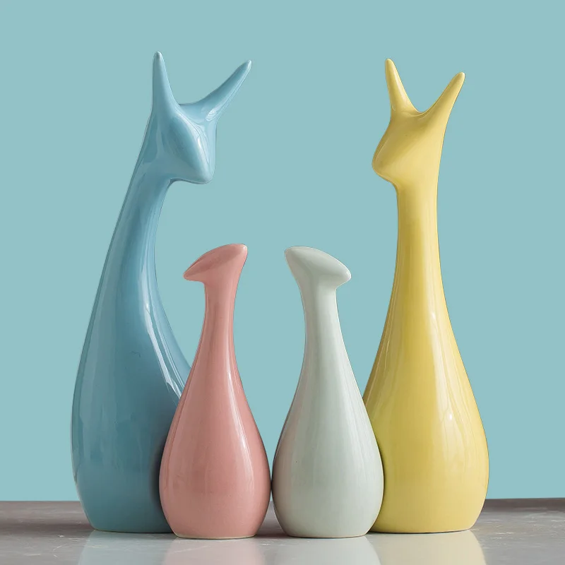

TT Home Ornament Ceramic Decoration for Family of Three Deer Living Room TV Cabinet Artware Decorations Ornament