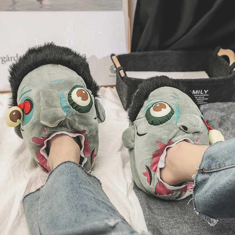 Домашние тапочки для женщин и мужчин на Рождество Хэллоуин зимняя теплая мягкая