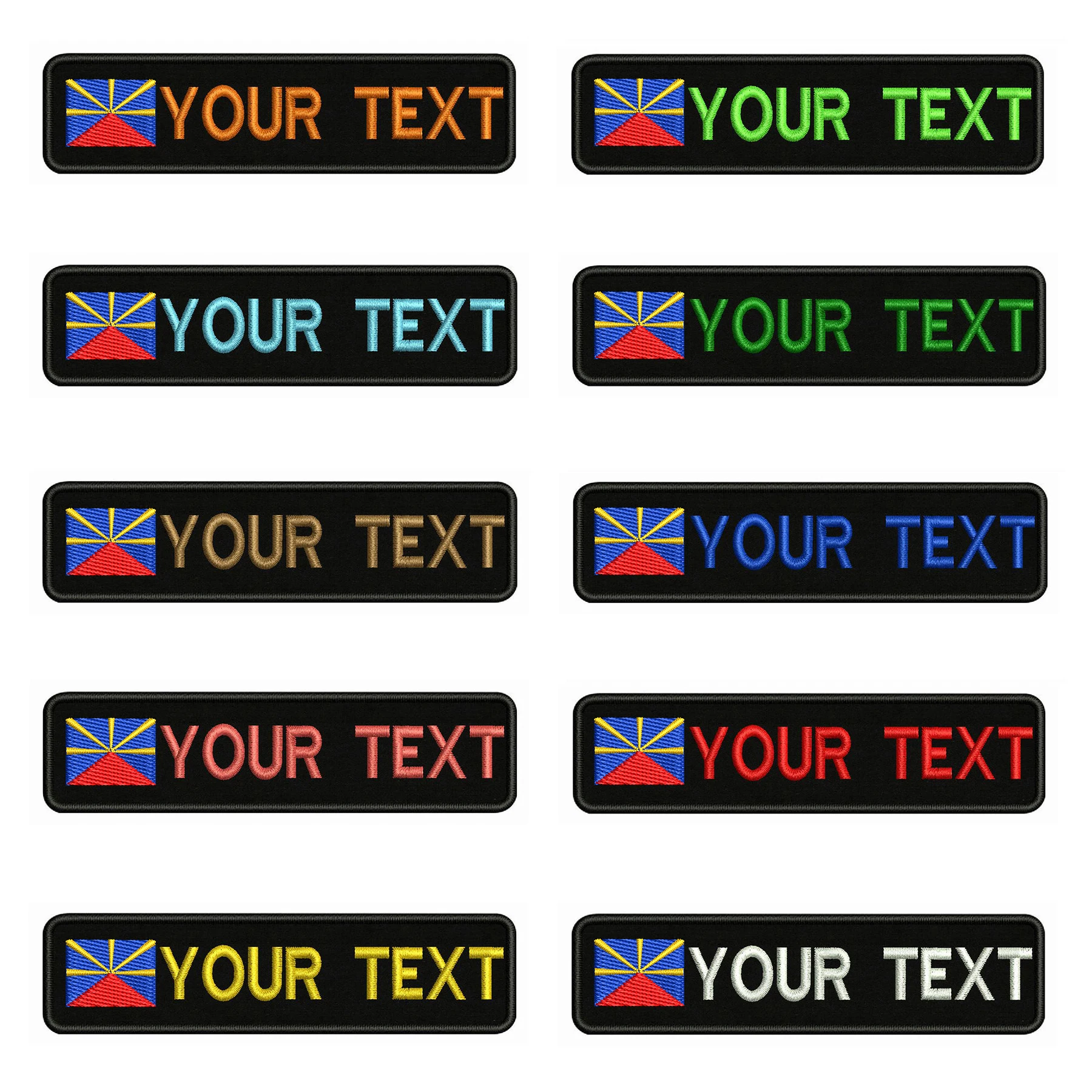 

10X2.5cm Flag of Reunion Embroidery Custom Name Text Patch Stripes badge Iron On Or Velcro Backing Patches For Clothes Backpack