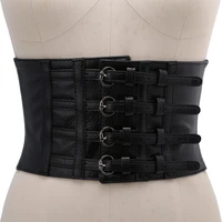 retro lady waist shape corset wide elastic faux leather belt stretch waistband
