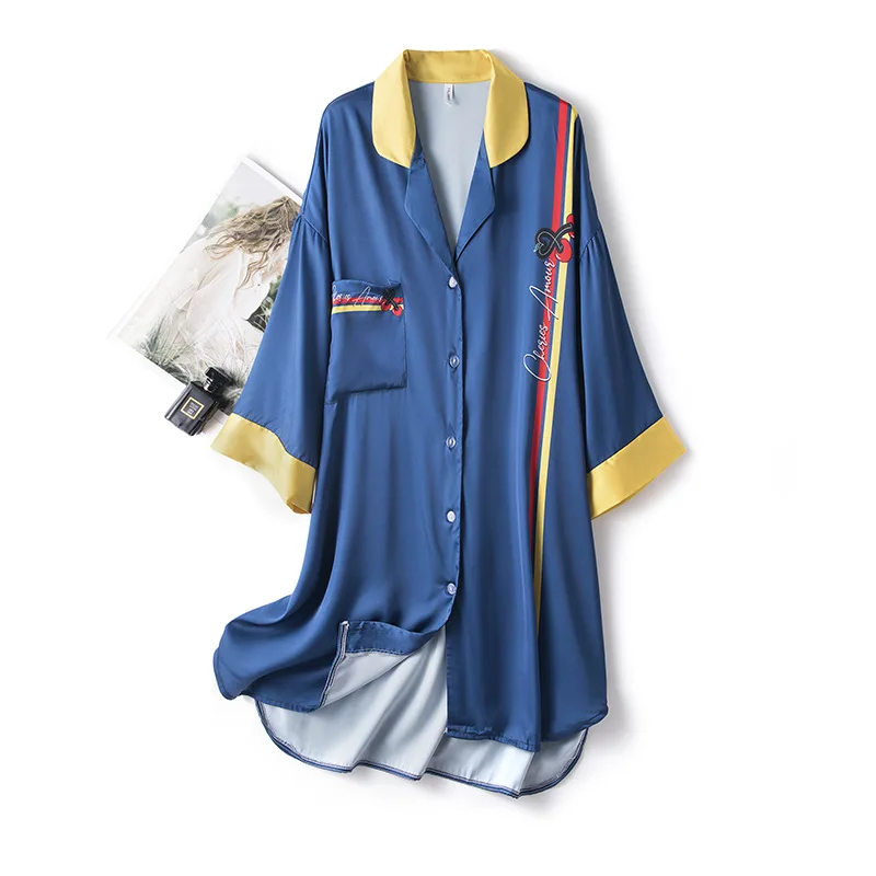 

Satin Intimate Lingerie Home Dressing Gown Sleepwear Nightdress Orange Female Casual Sleepshirt Royal Sexy Nightgown Homewear