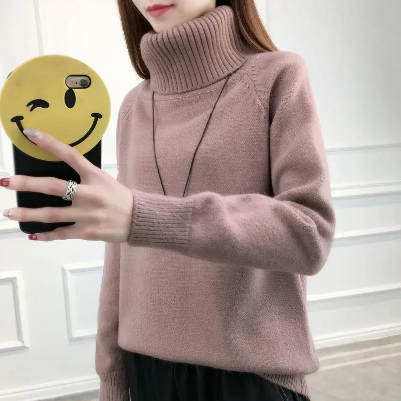 

Loose Long-sleeved Knit Bottoming Sweater Pullover Turtleneck Sweater Female Thick Warm Knitted Sweater