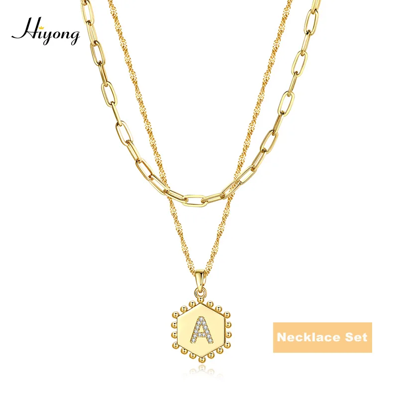 

Fashion A-Z Letter Pendant Neckalce 26 Initial Letters Necklace Hexagon Shape Alphabet Chain Necklace Adjustable Women Jewelry