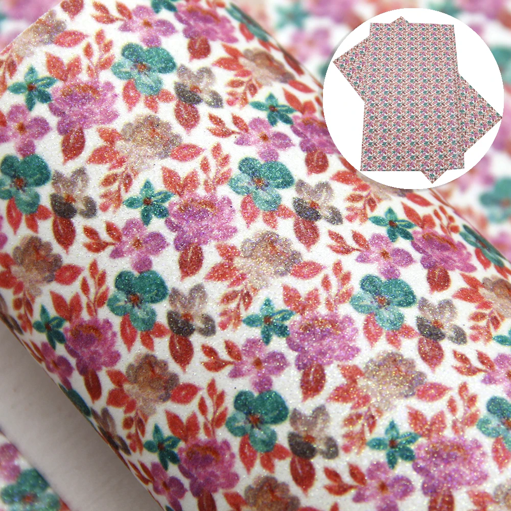 

Flower Patterns Fine Glitter Faux Leather Fabric Sheet Bow Earring Vinyl Craft,1Yc9040