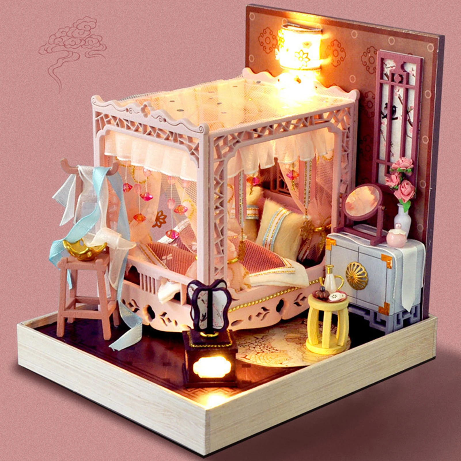 

DIY DollHouse Kit with LED Dust Proof Cover Gift for Christmas Birthday