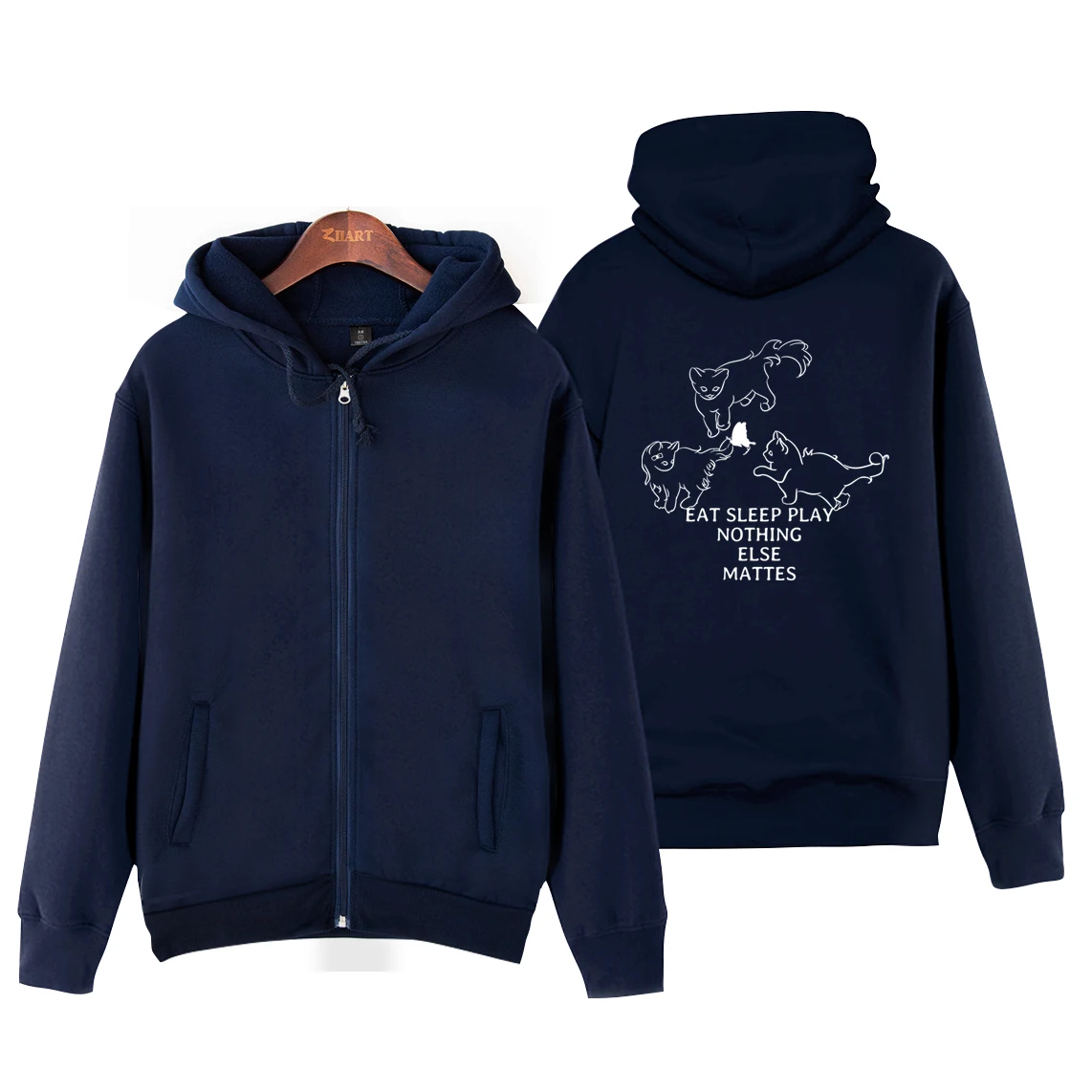 

Cat Kitty Kitten Eat Sleep Play Nothing Else Matters Woman Girl Coat Full Zip Hoodie Fleece Hooded Jacket Autumn Winter ZIIART