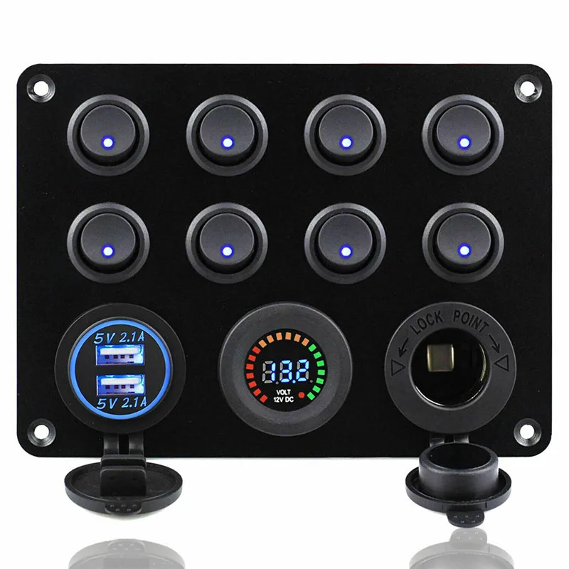 

1Pc 12V RV Car Marine Boat 8 Gang Waterproof Circuit Breaker Toggle Switch Panel for Car Boat RV Truck ATV UTV Camper Caravan