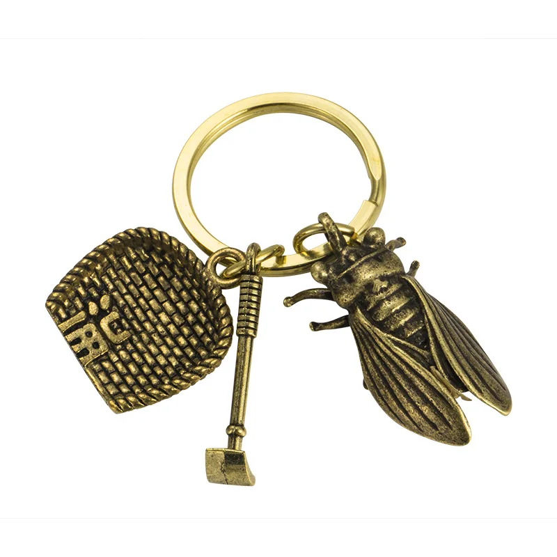 

New Fashion Man Chinese Zodiac Farming Culture Keychain Retro Punk Men's Keyring Gift Bronze Metal Car Keychain Pendant