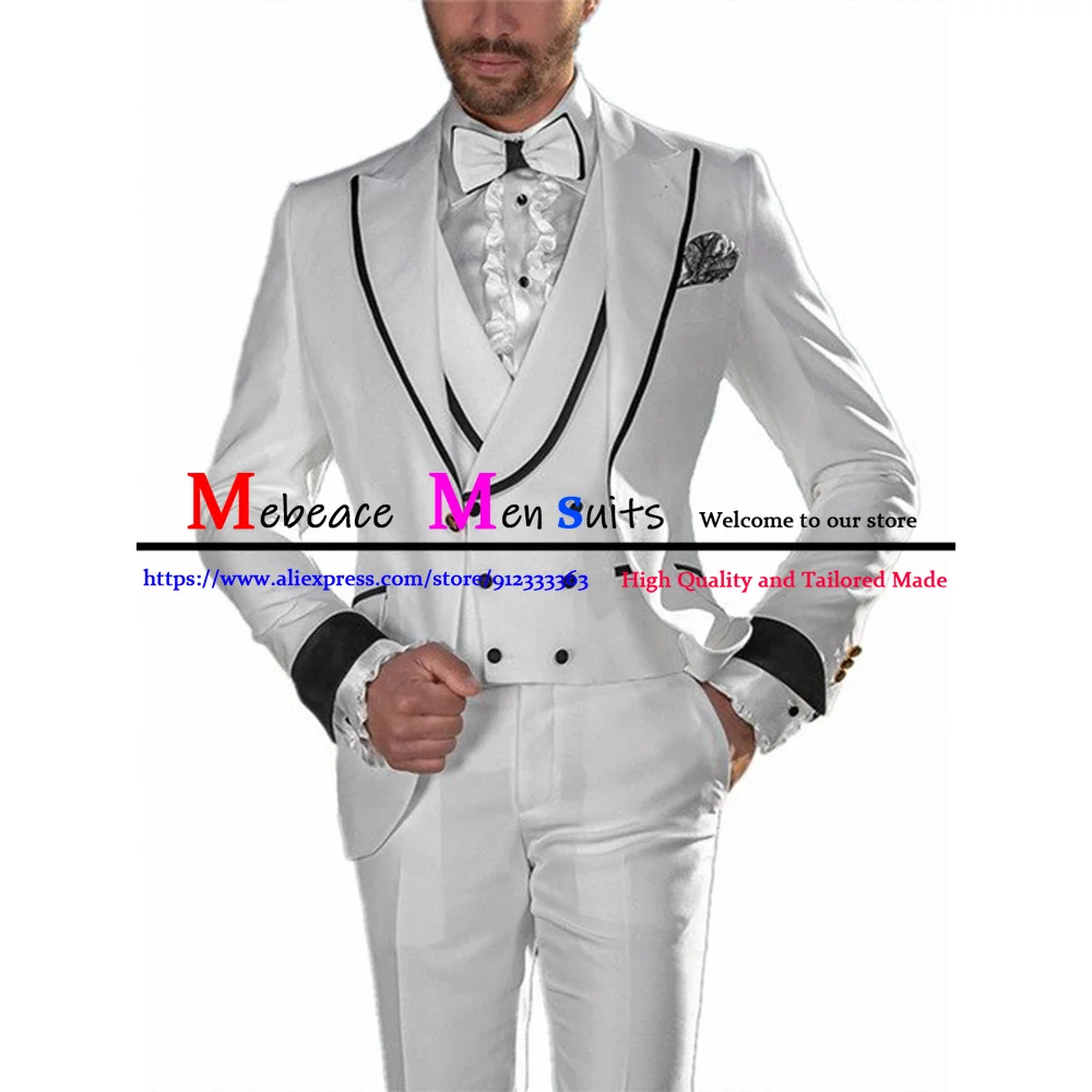 

Костюм мужской свадебный из трех предметов, приталенный силуэт, пиджак, жилет и брюки, официальная одежда, белый костюм