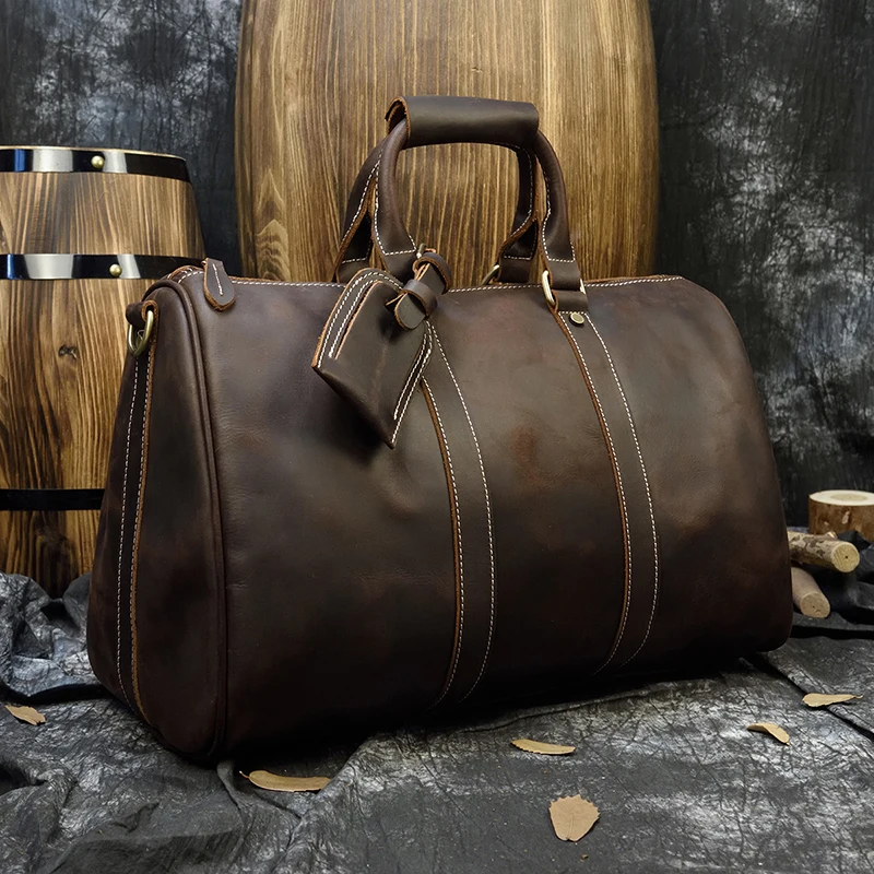 Deep Brown (45cm) Luufan, Ретро стиль, crazy horse, кожаная дорожная сумка для мужчин, большая вместительность, натуральная коровья кожа, дорожная сумка для багажа, мужская спортивная сумка - Цвет: Deep Brown (45cm)