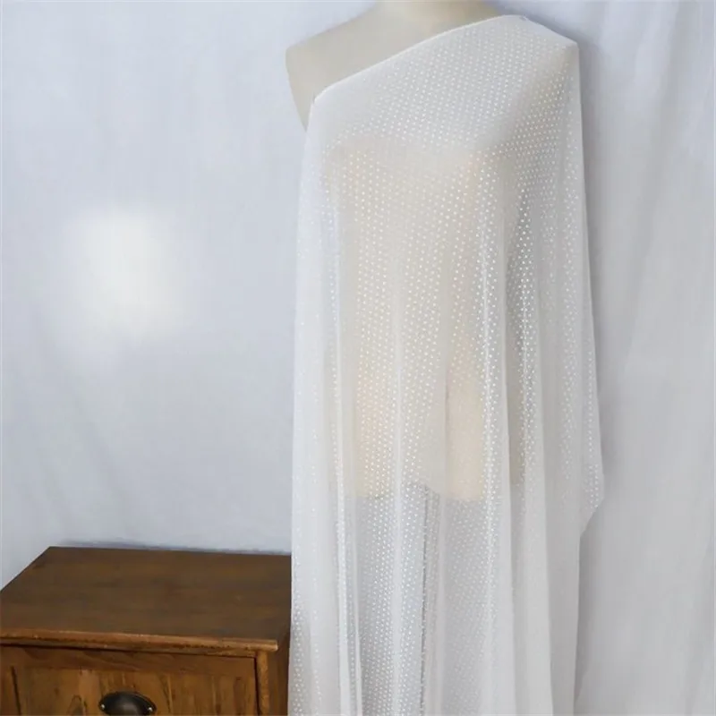 Мягкая сетчатая кружевная ткань в горошек белая Тюлевая для свадебного платья