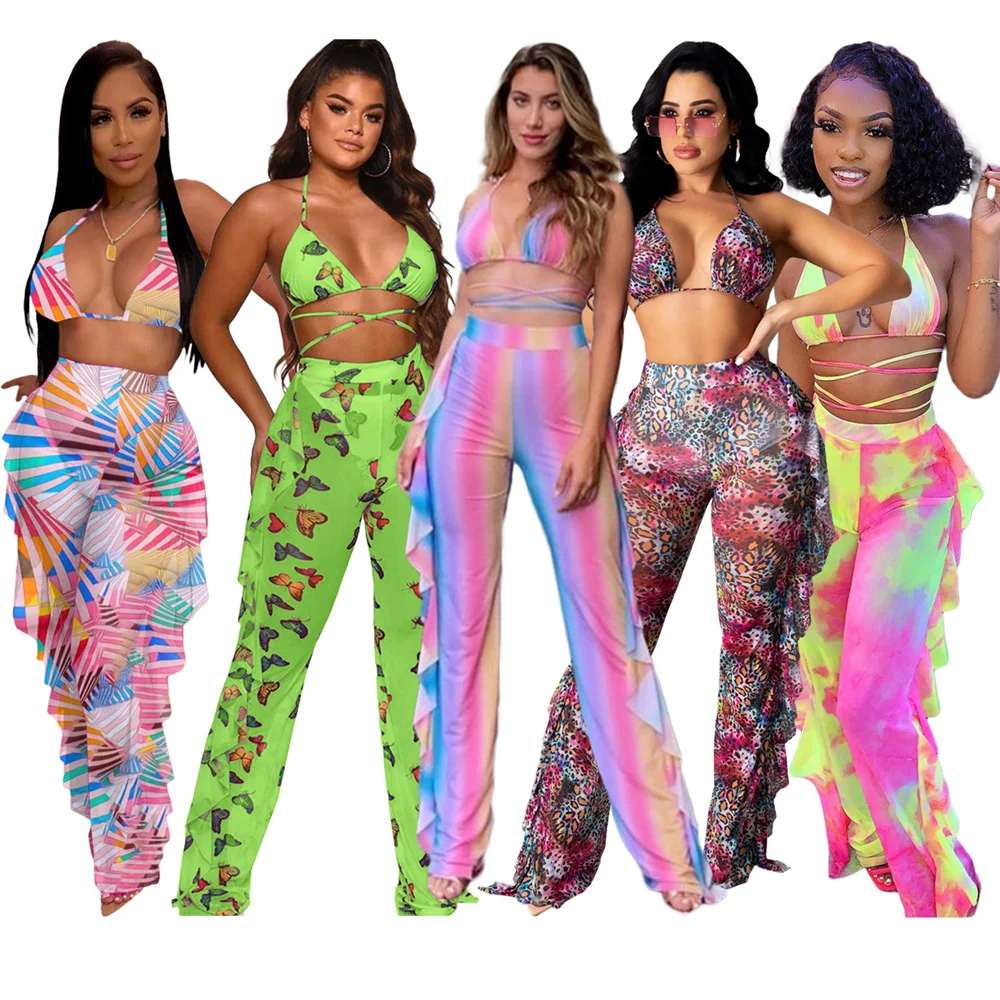 

Summer Beach Women Bikinis Set Sexy Digital High Definition Printed Swimsuit Mesh Pants Two Piece Suit Wholesale Dropshipping