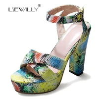 lsewilly women shoes summer sandals mixed colors platform block heels ankle strap shoes buckle super high heel sandals lady