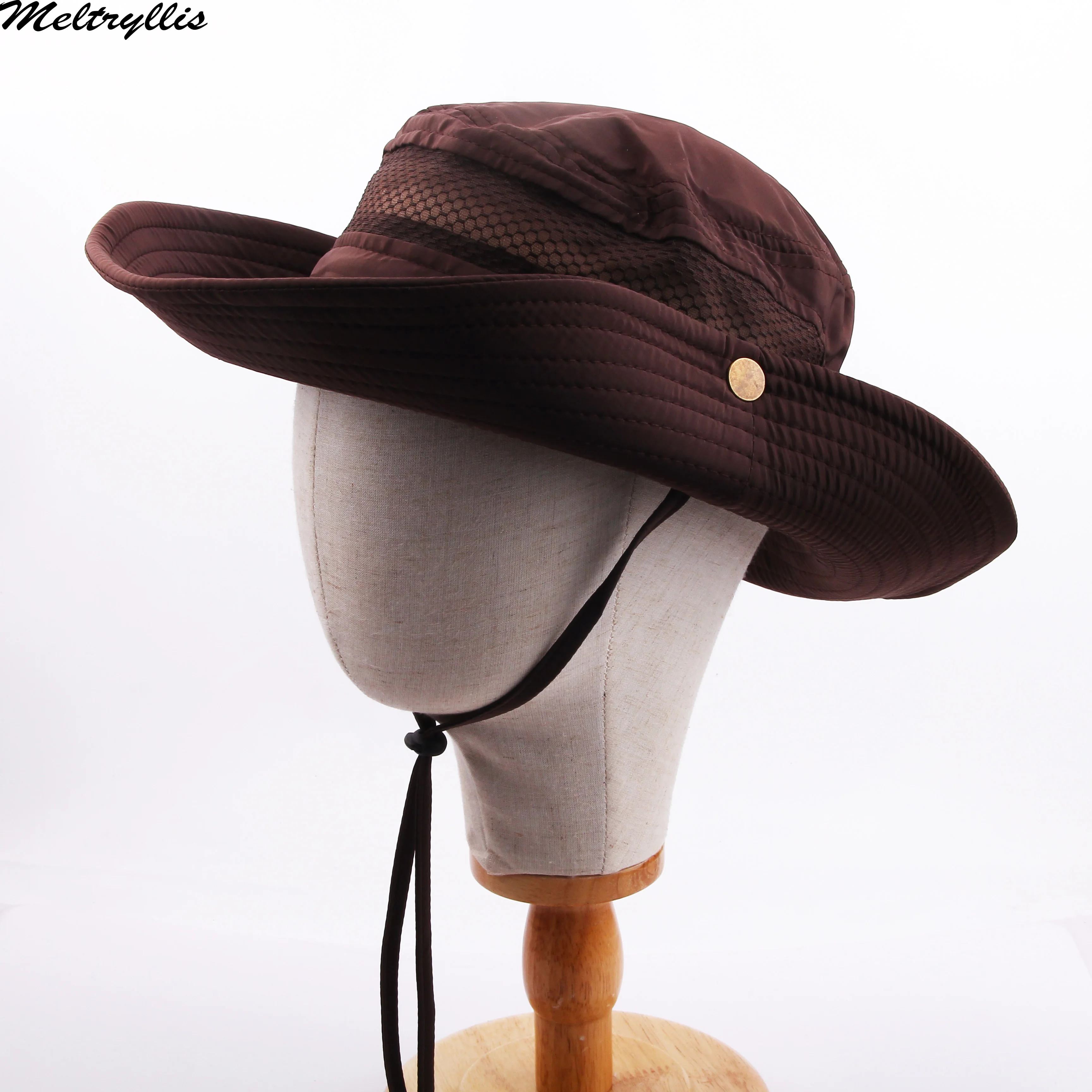 

[Meltryllis]Summer Bucket Hat For Man Outdoor Sport Fishing Hiking Climbing UV Protection Cap With Adjustable Leather Belt Hat