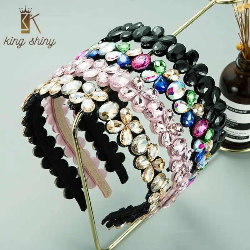 

Vintage Multi Color Crystal Flower Designer Headband Ethnic Geometric Glass Drill Floral Hairband Girls Party Hair Accessories