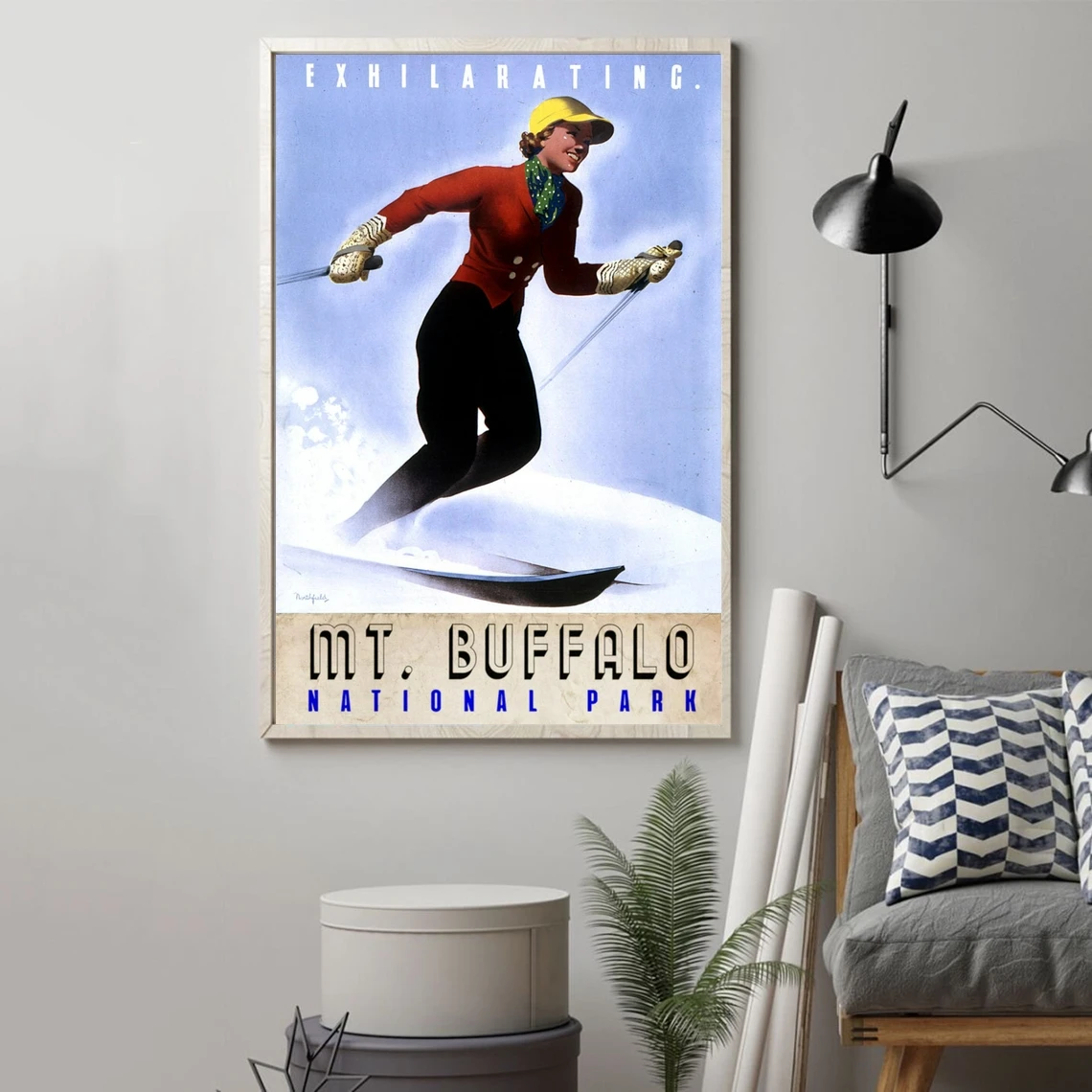 Mt. Buffalo плакат для путешествий по лыжам австралийский туристический печать на
